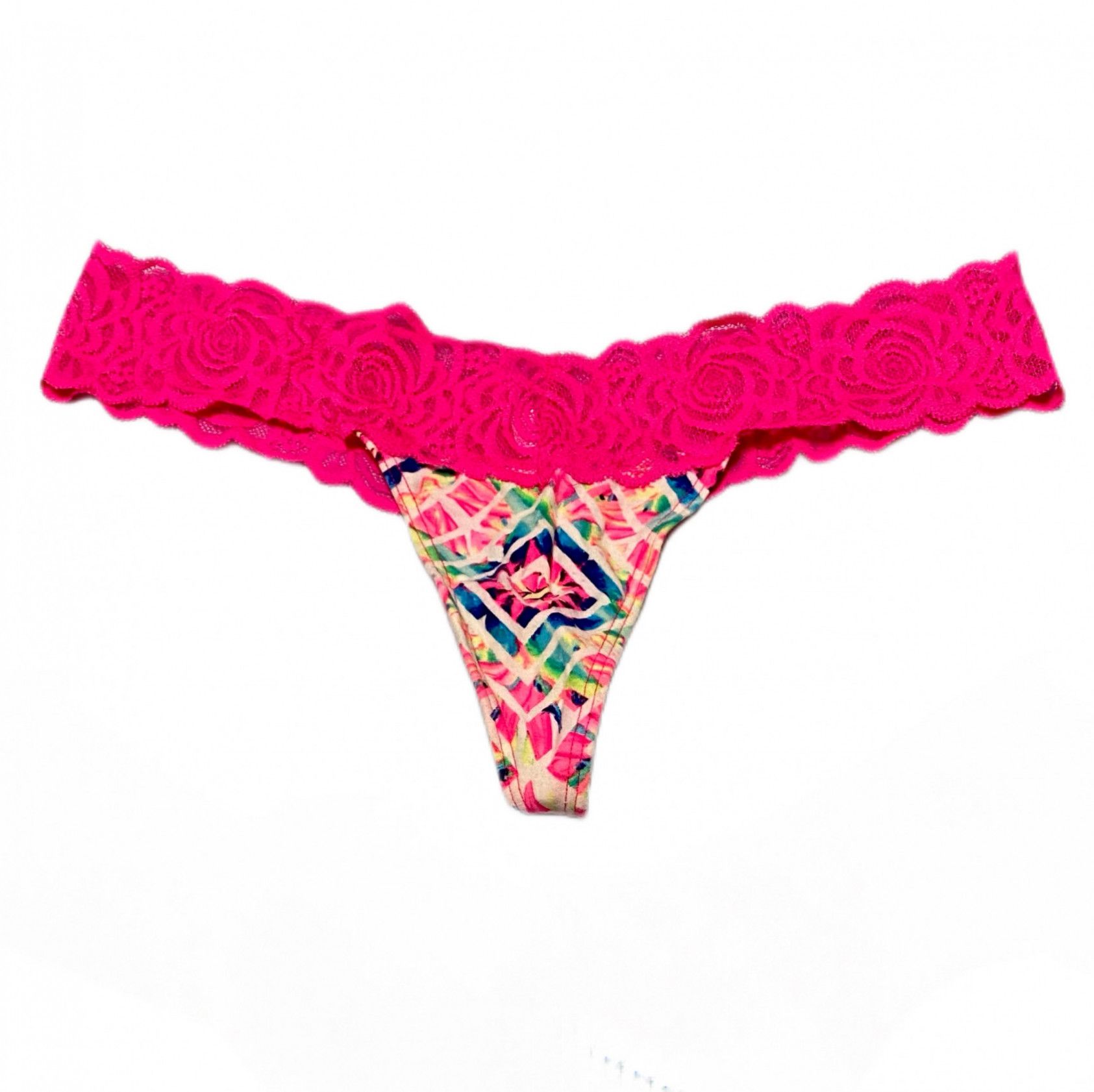 Used PINK Victorias Secret Cotton Lace Thong Panty