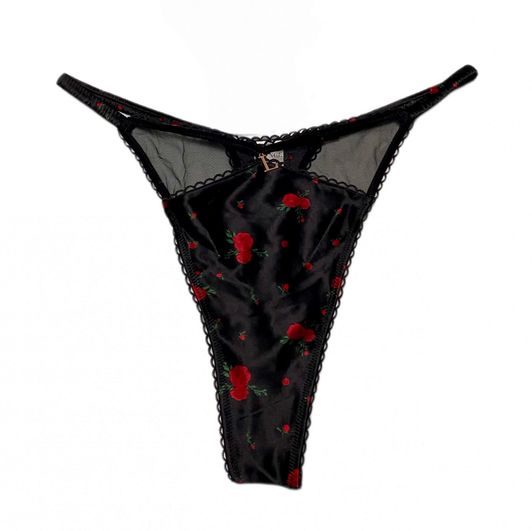 Used Black Roses Lounge Cotton G String Thong Panty