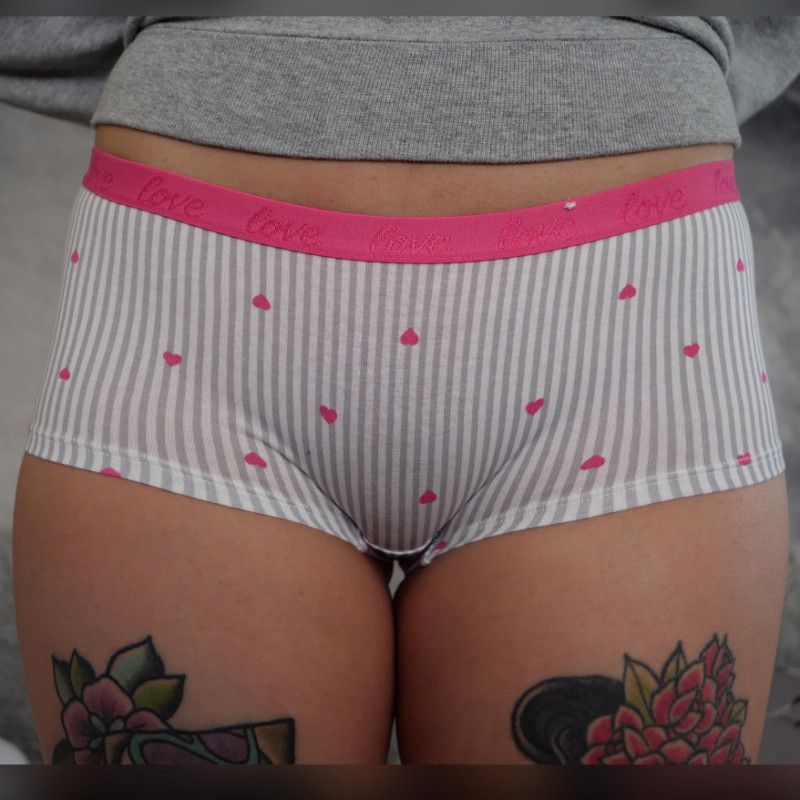 Pink Striped Heart Boyshort Panty