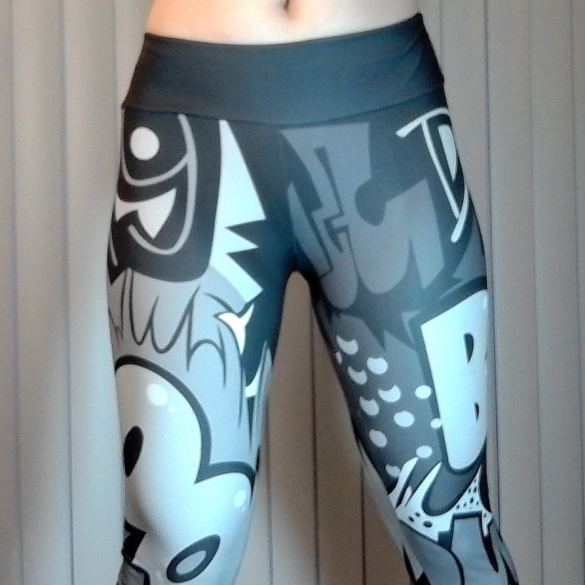 Tight Synthetic Leggings Grayscale Comic Pop Art Pattern