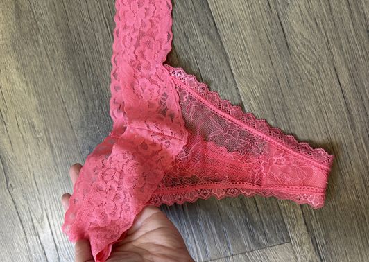 Bright Coral Pink Lace Thong