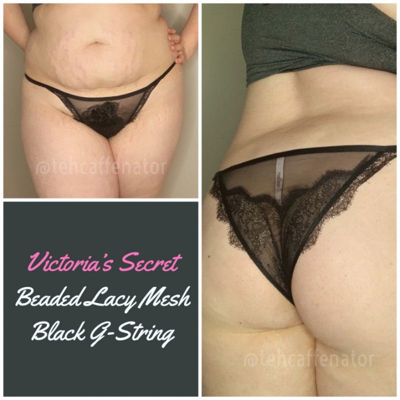 VS Beaded Lacy Black Mesh GString