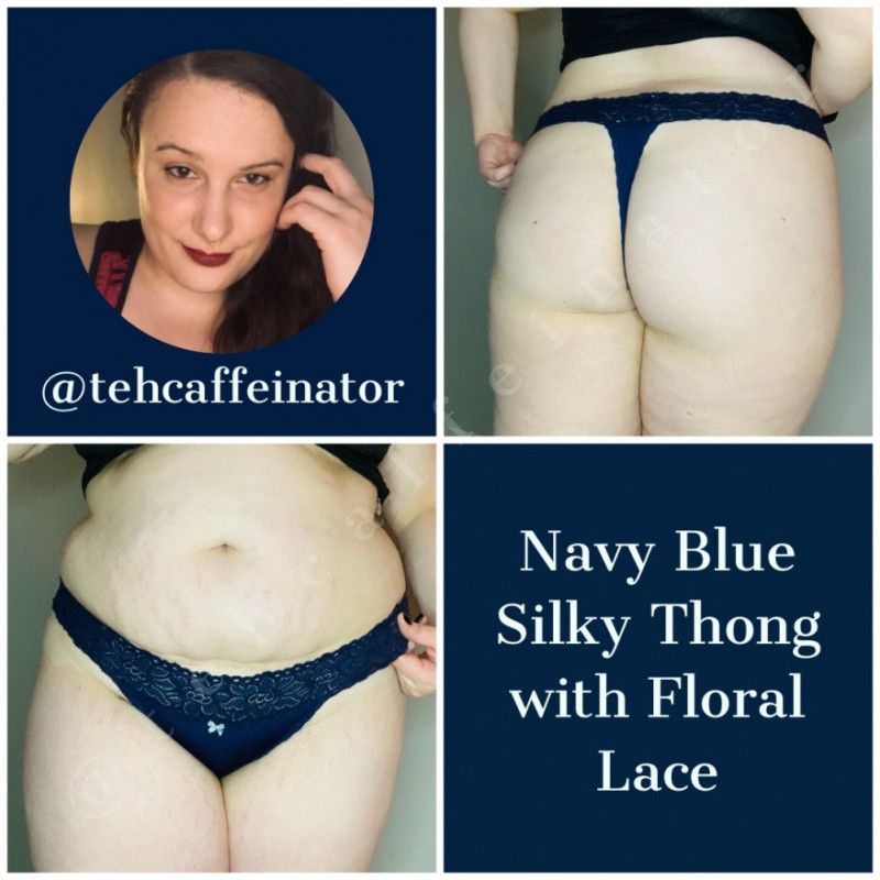 Navy Blue Thong w Floral Lace