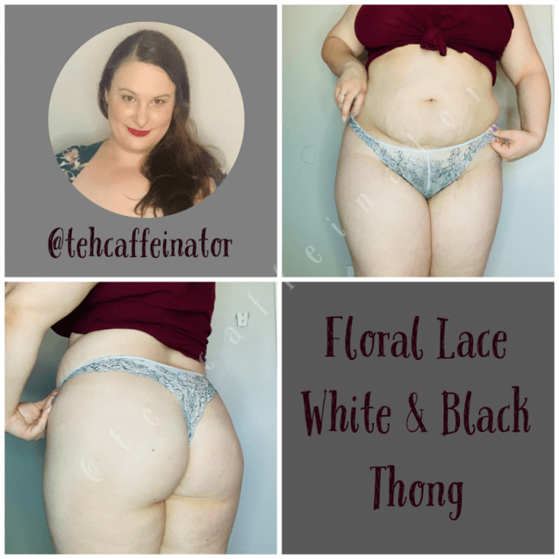 Floral Lace White and Black Thong