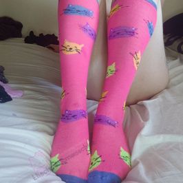 Pink Neon Kitty Tall Socks