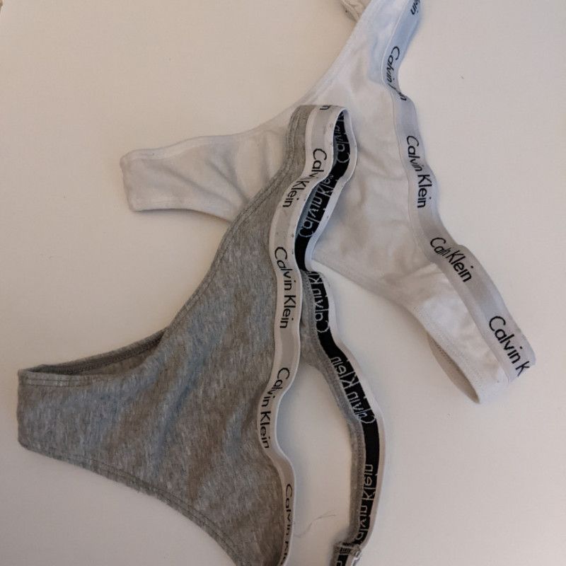 Worn White Gray Thong Panties 2pc Bundle