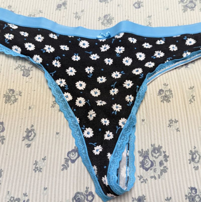 Blue and black floral thong