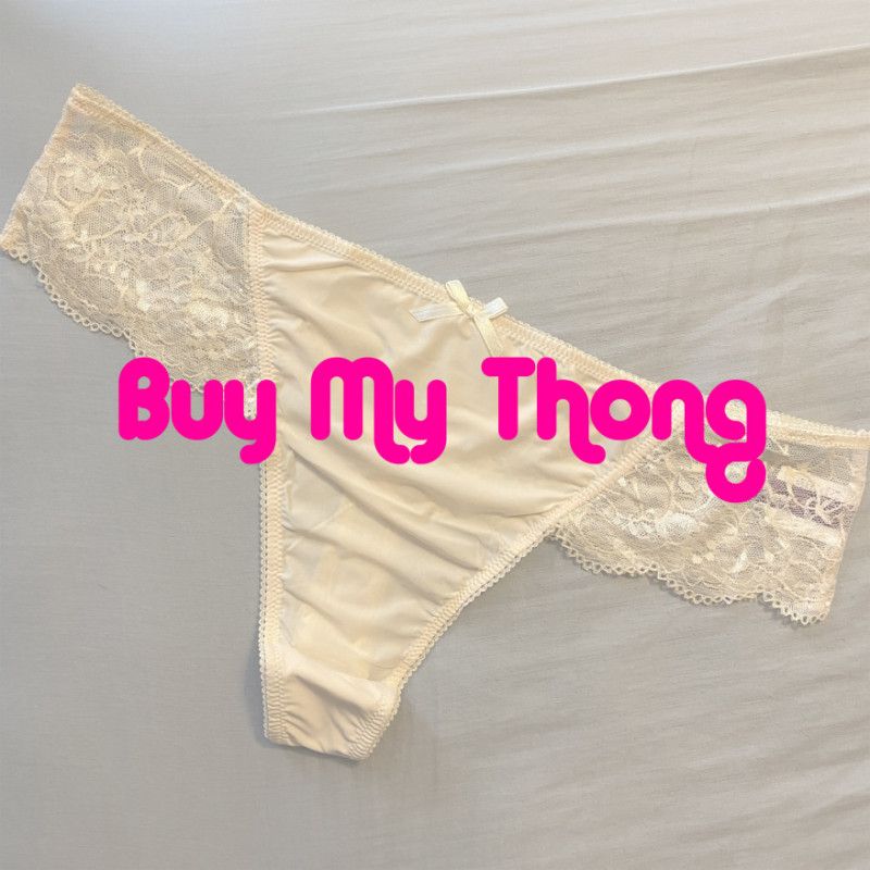 Beige wide lace thong