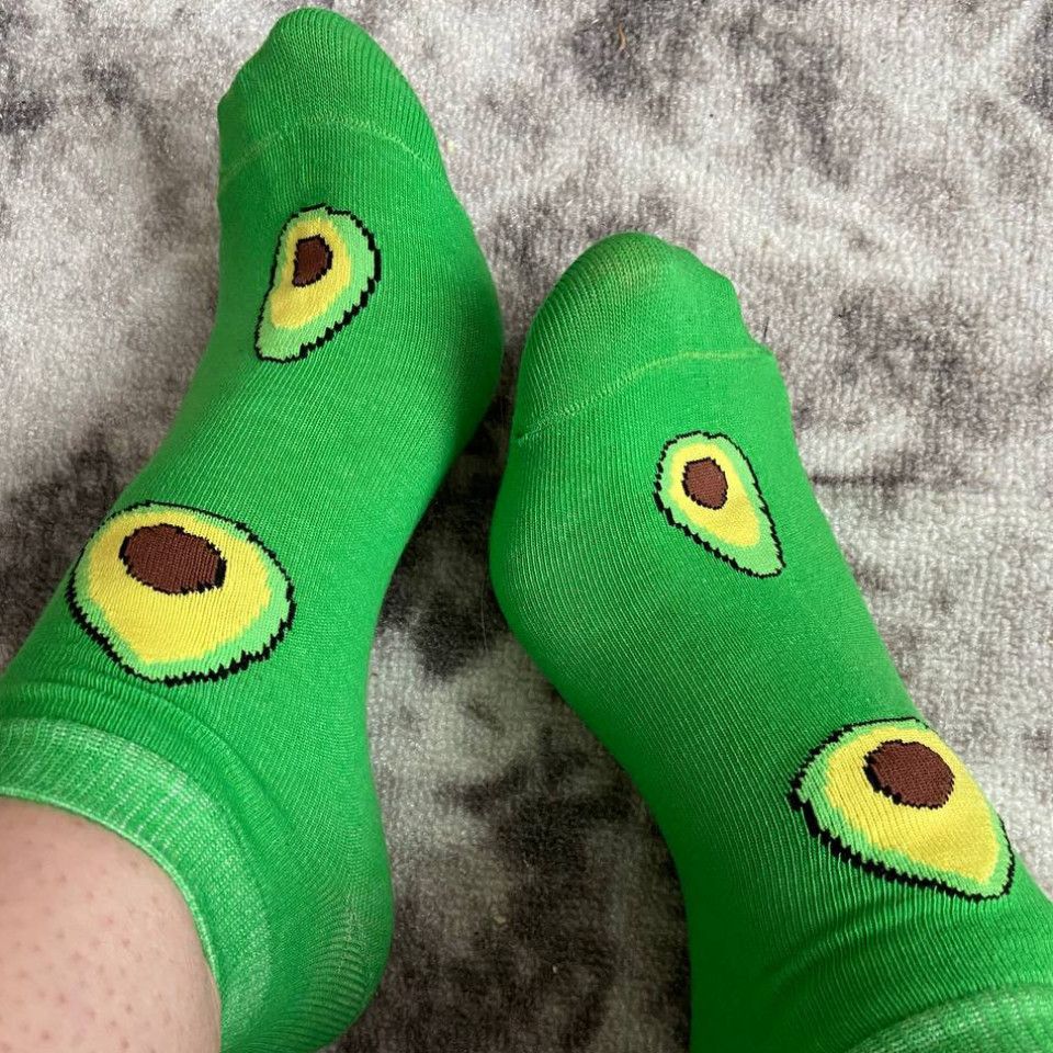 green socks with avocado