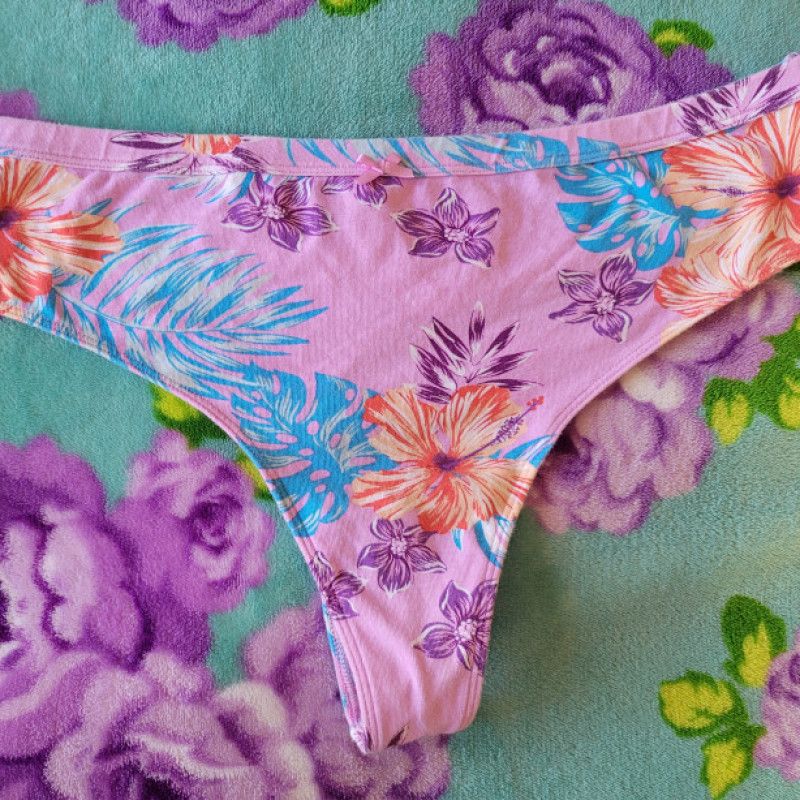 Pink Floral Cotton Thong