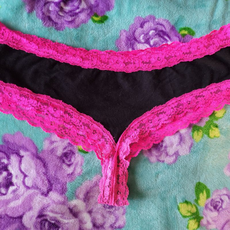 Pink and Black Lace Trimmed Thong