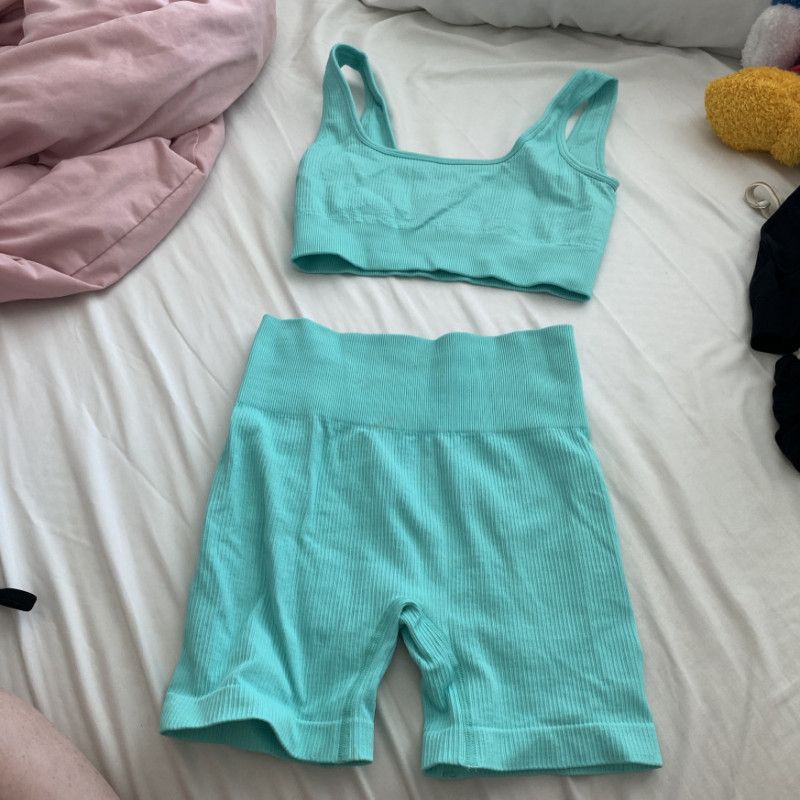 Blue Sports Bra and Bike Shorts Set