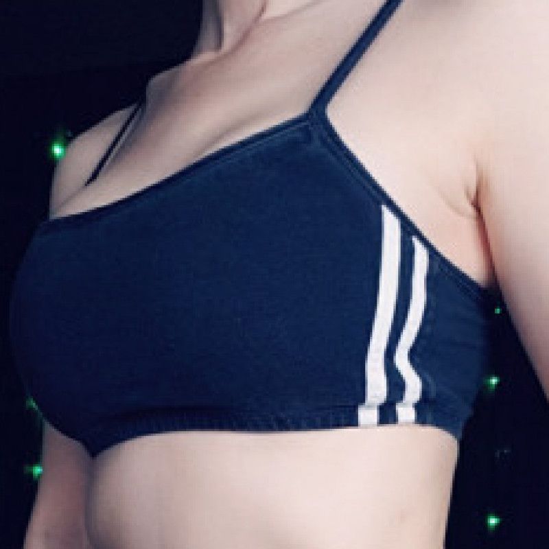 Black sports bra with white stripes