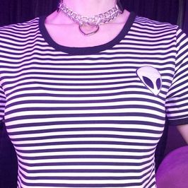 Striped crop top with alien patch