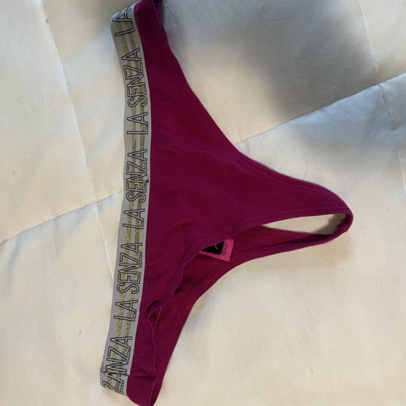 Magenta thong panty white trim