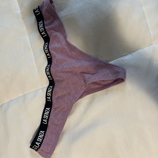 Lilac thong panties with black trim