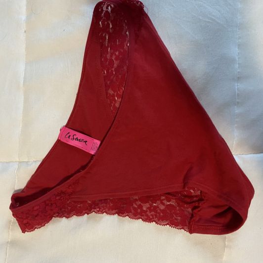 Ruby red panties with lace trim