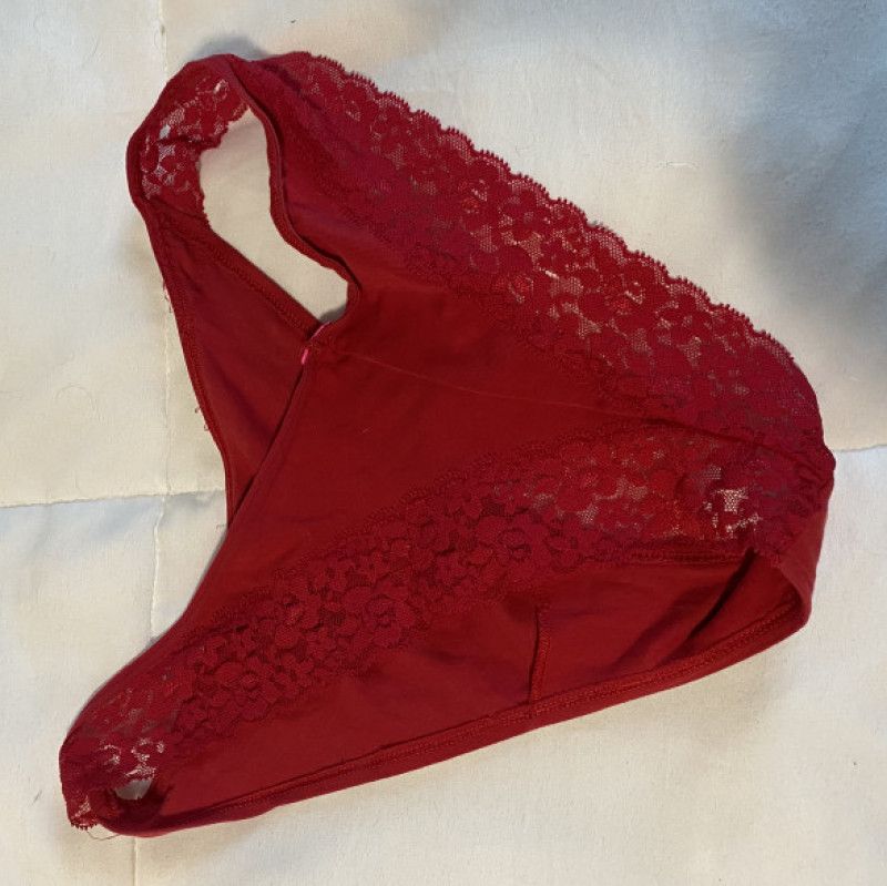 Ruby red panties with lace trim