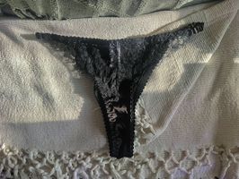 black lace and satin thong