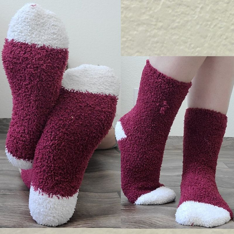 Red and white fuzzy socks