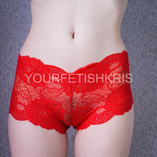 RED LACE PANTIES SHORTS