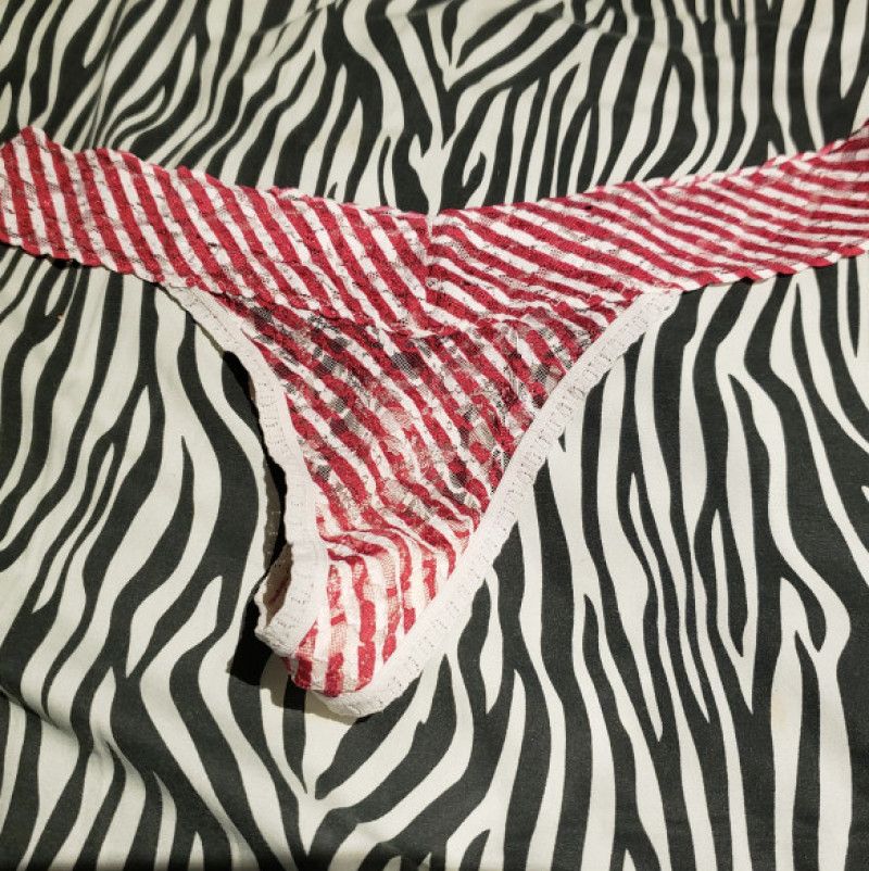 Red and white striped thong