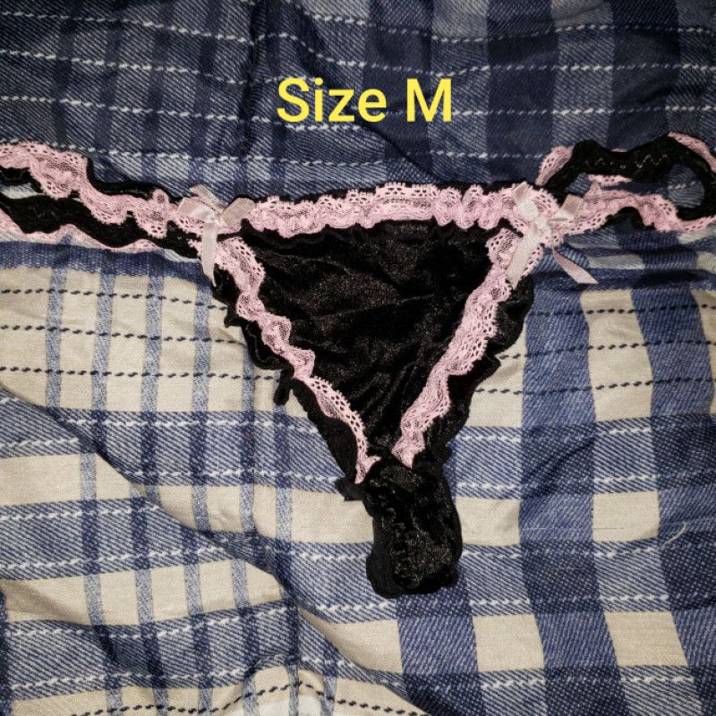 Silk Black and Pink G string Size M