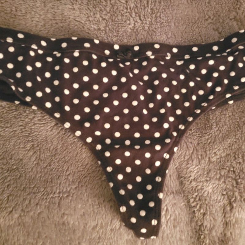 Black and white polka dot thong