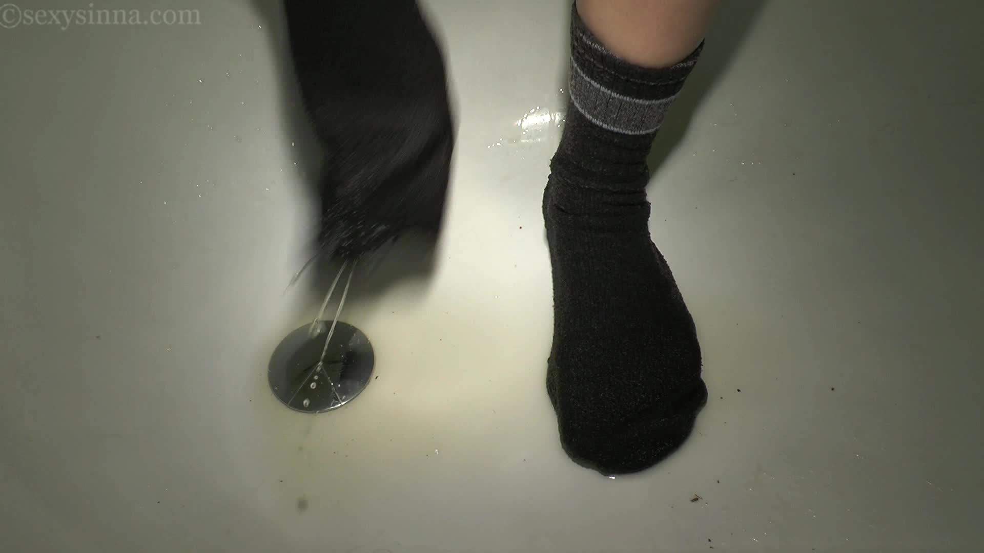 Soaking thick black hiking socks