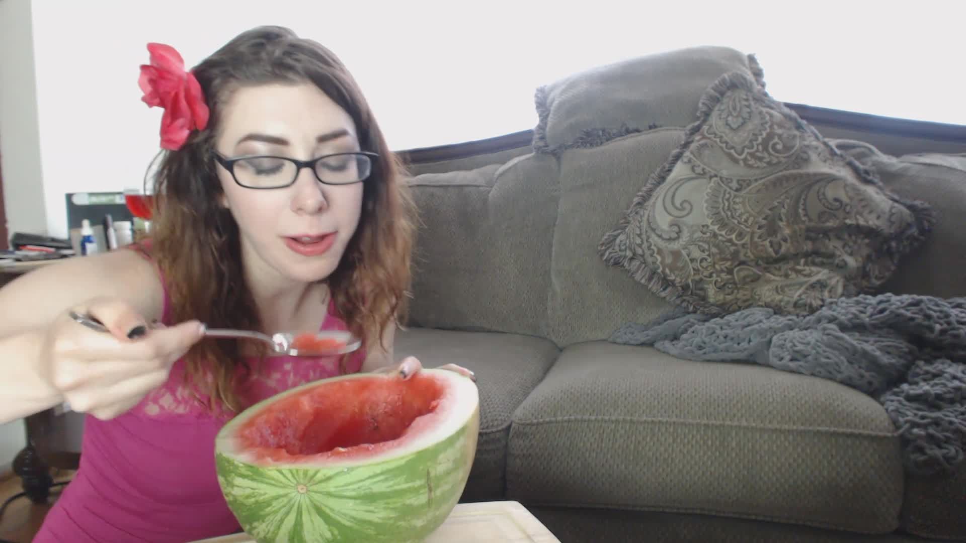 Sammy Eats Half a Watermelon