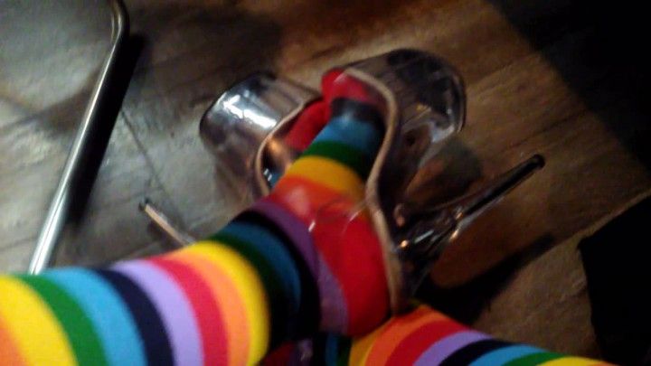 Rainbow striped socks and stripper heels