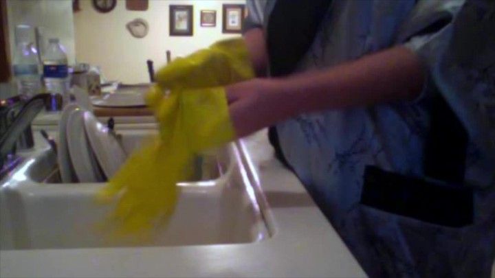 Yellow Dishwashing Gloves HD