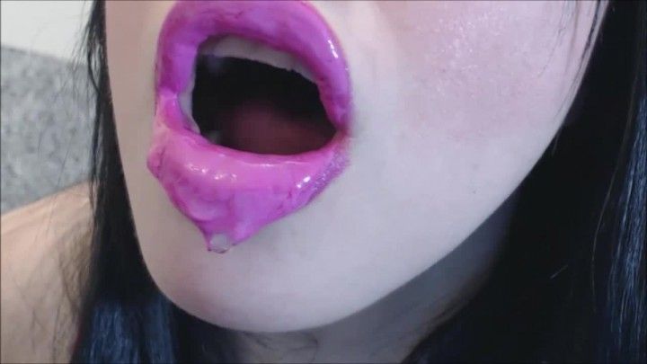 Pink lipstick dripping lips