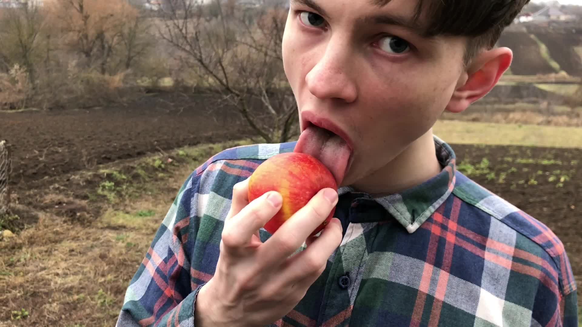 Enjoying the apples eat and lickFULLHD