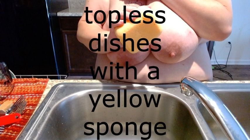 topless dishes with a yellow sponge