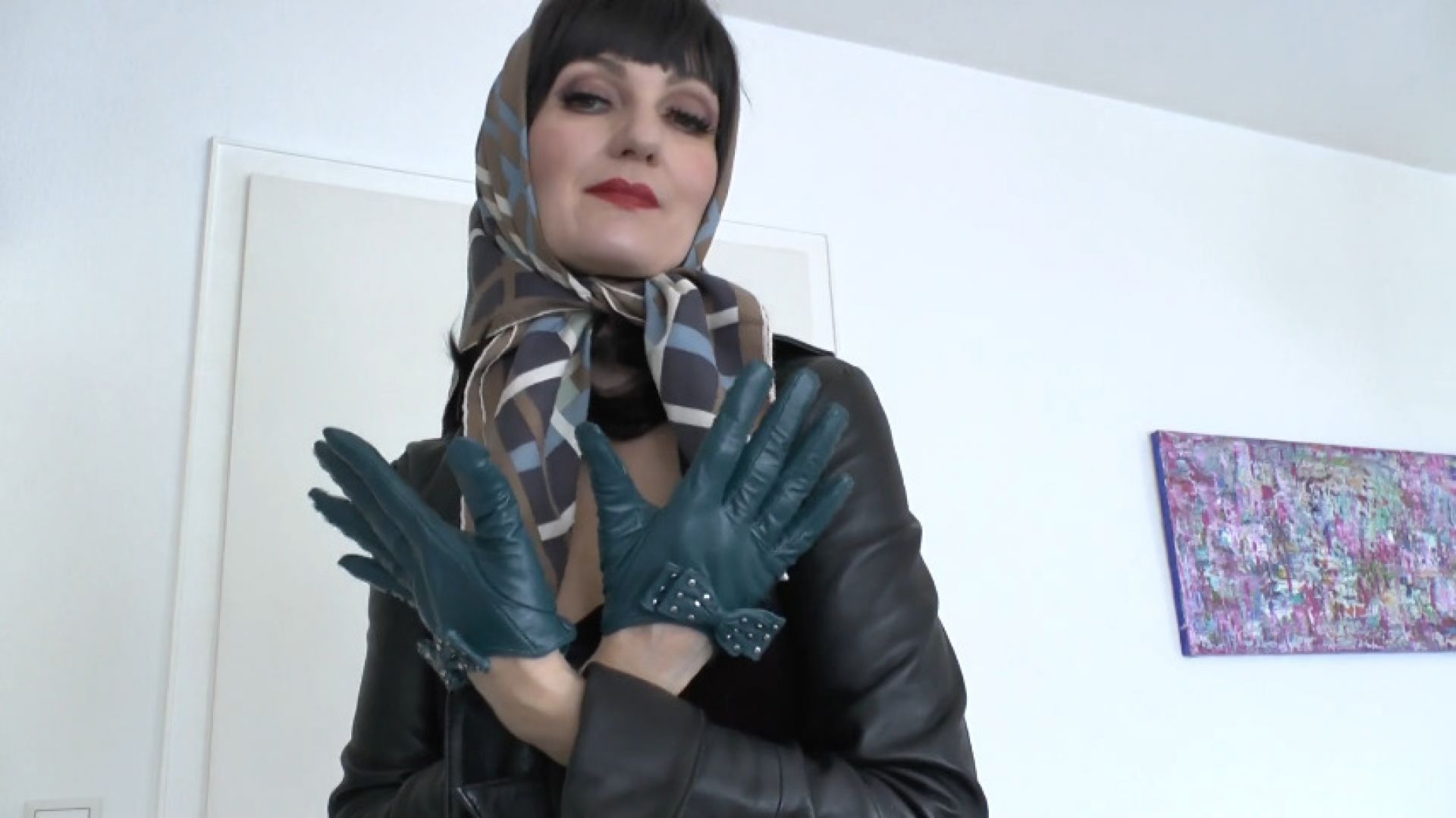 Pov Intense petrol leather gloves sniffing cum on gloves cei