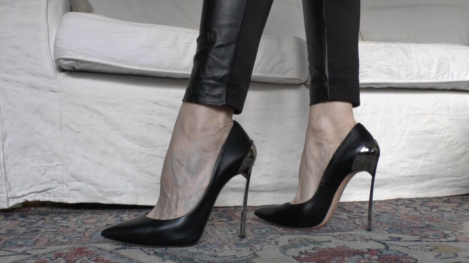 Watch my high heels with metal heels from the worm view