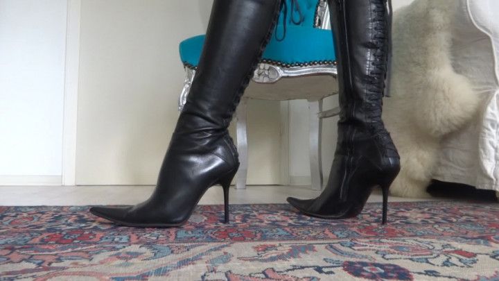 Stiletto leather boots high heels show