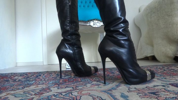 Black designer stiletto high heel boots