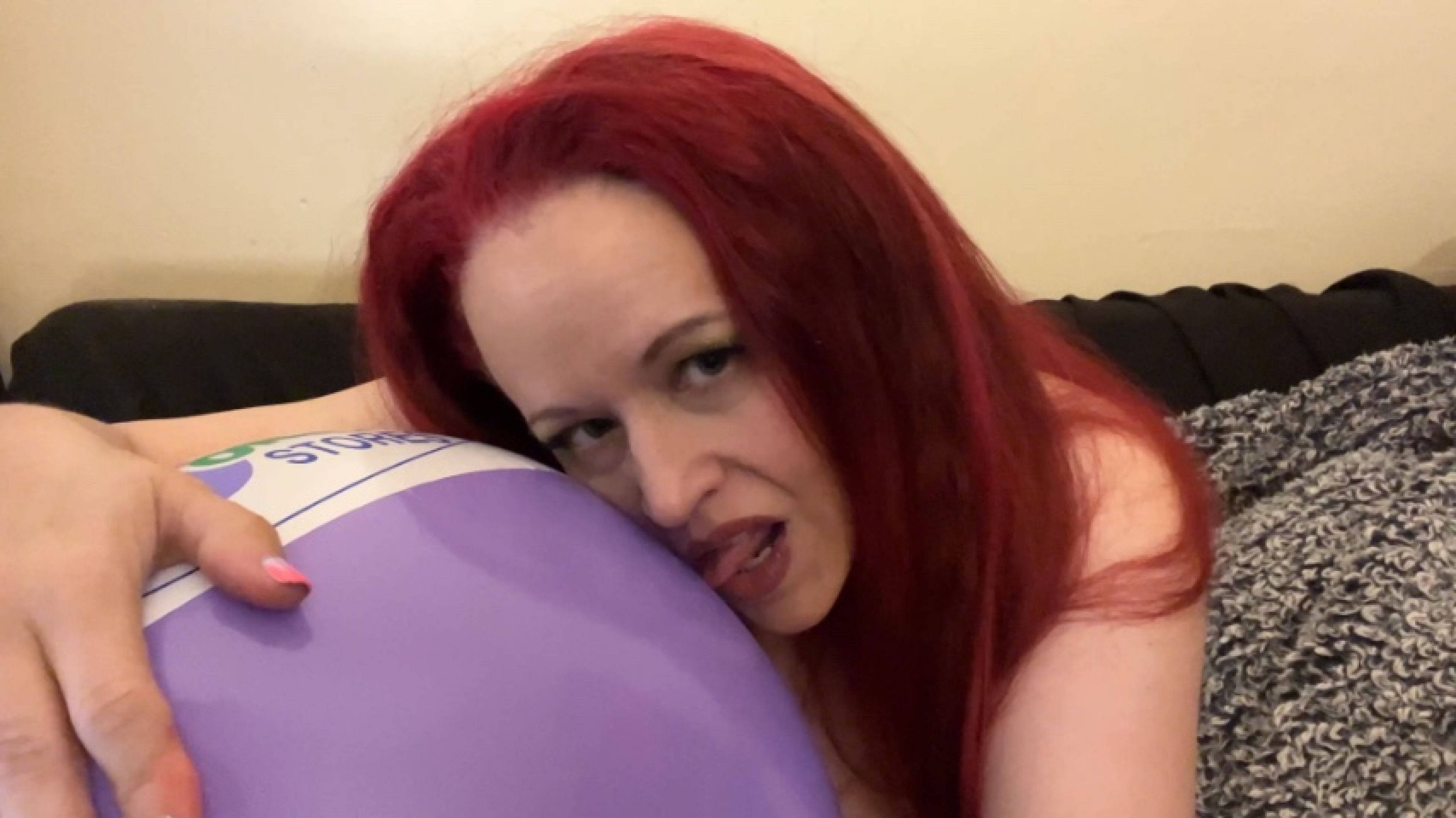 Redhead Inflating 99 Cent Store Beachball Topless- 4 16 23