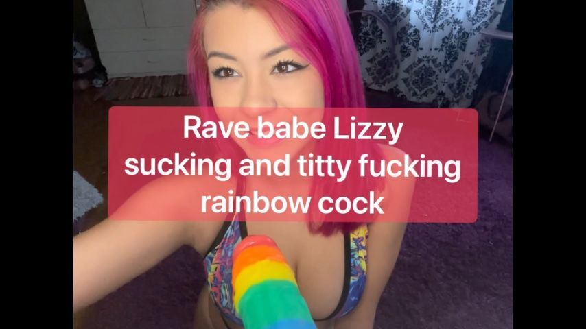 Sucking and titty fucking arainbow dildo