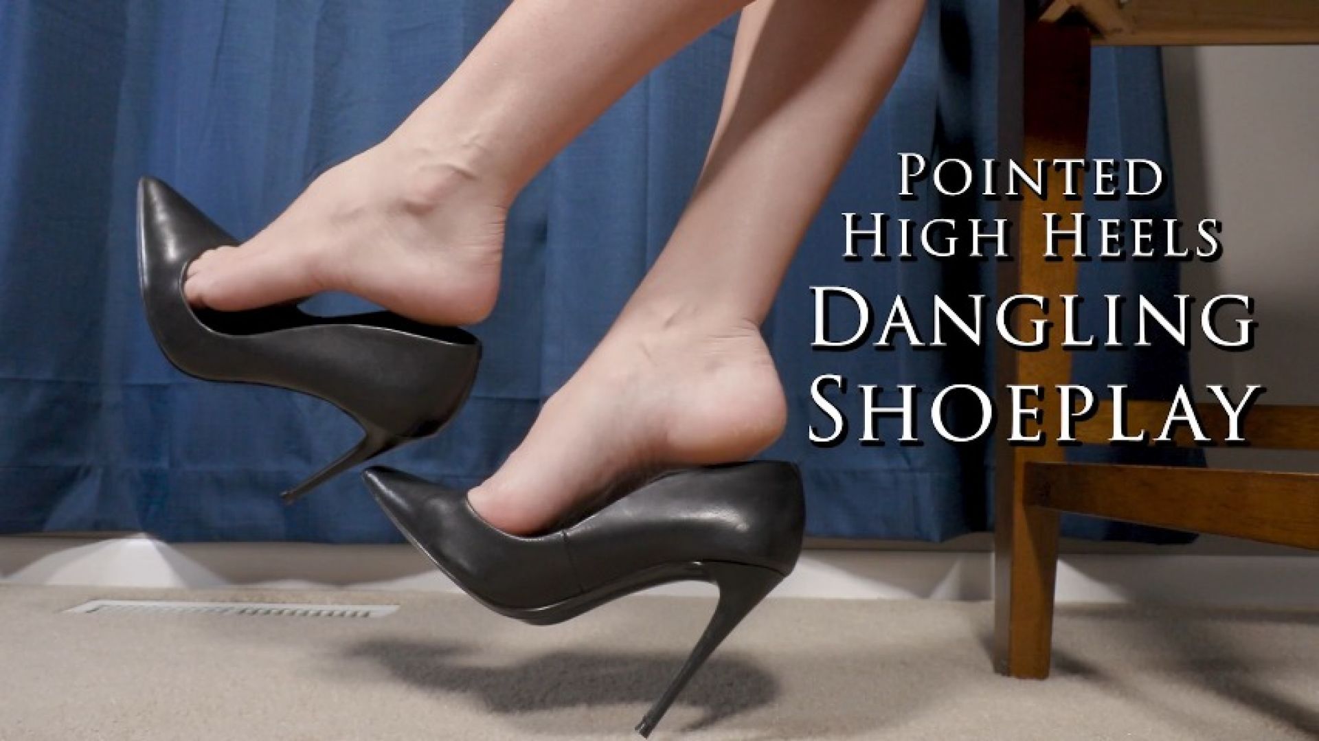 Pointed High Heels Dangling Shoeplay Barefoot Feet Side View