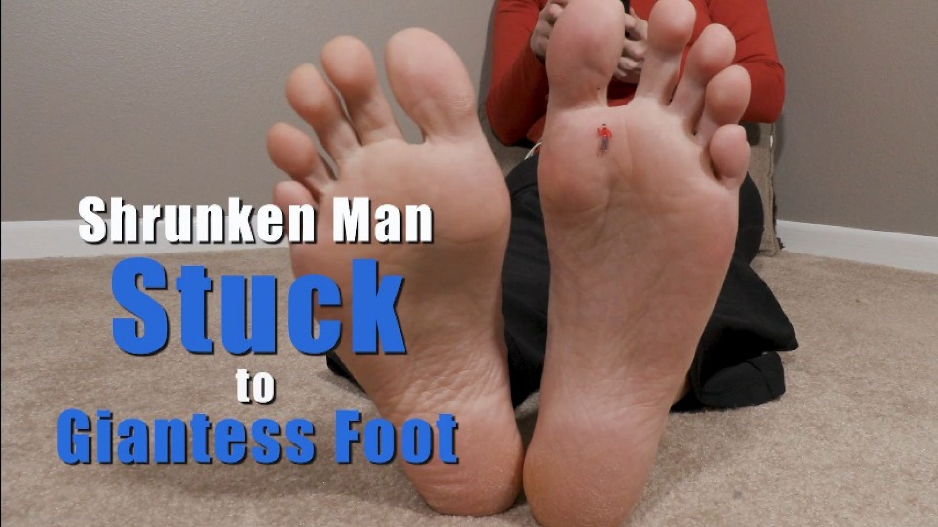 Shrunken Man Stuck to Unaware Giantess Foot