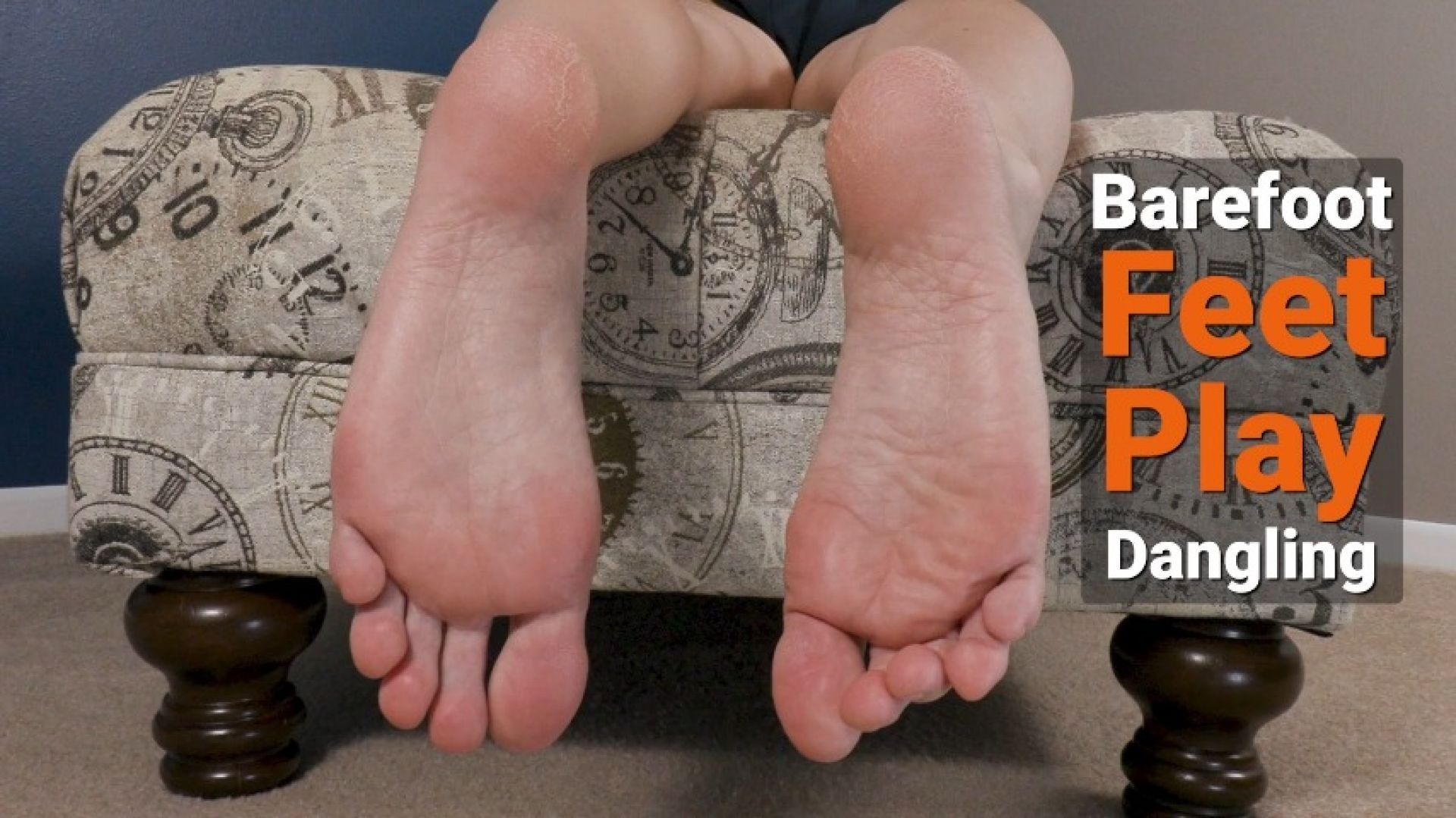 Barefoot Feet Play Dangling Off the Ottoman Close Up