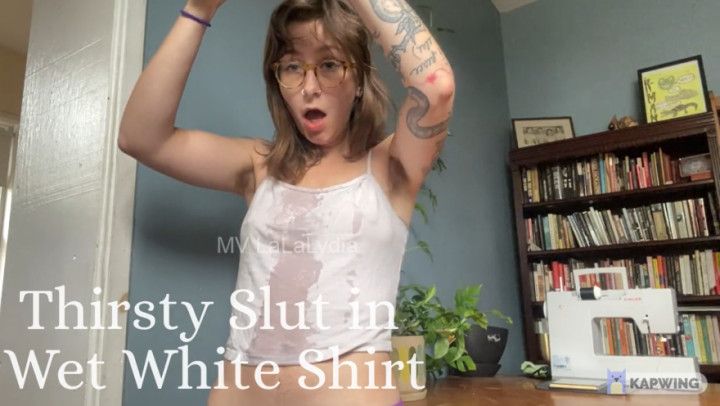 Thirsty Slut in Wet White Tank Top