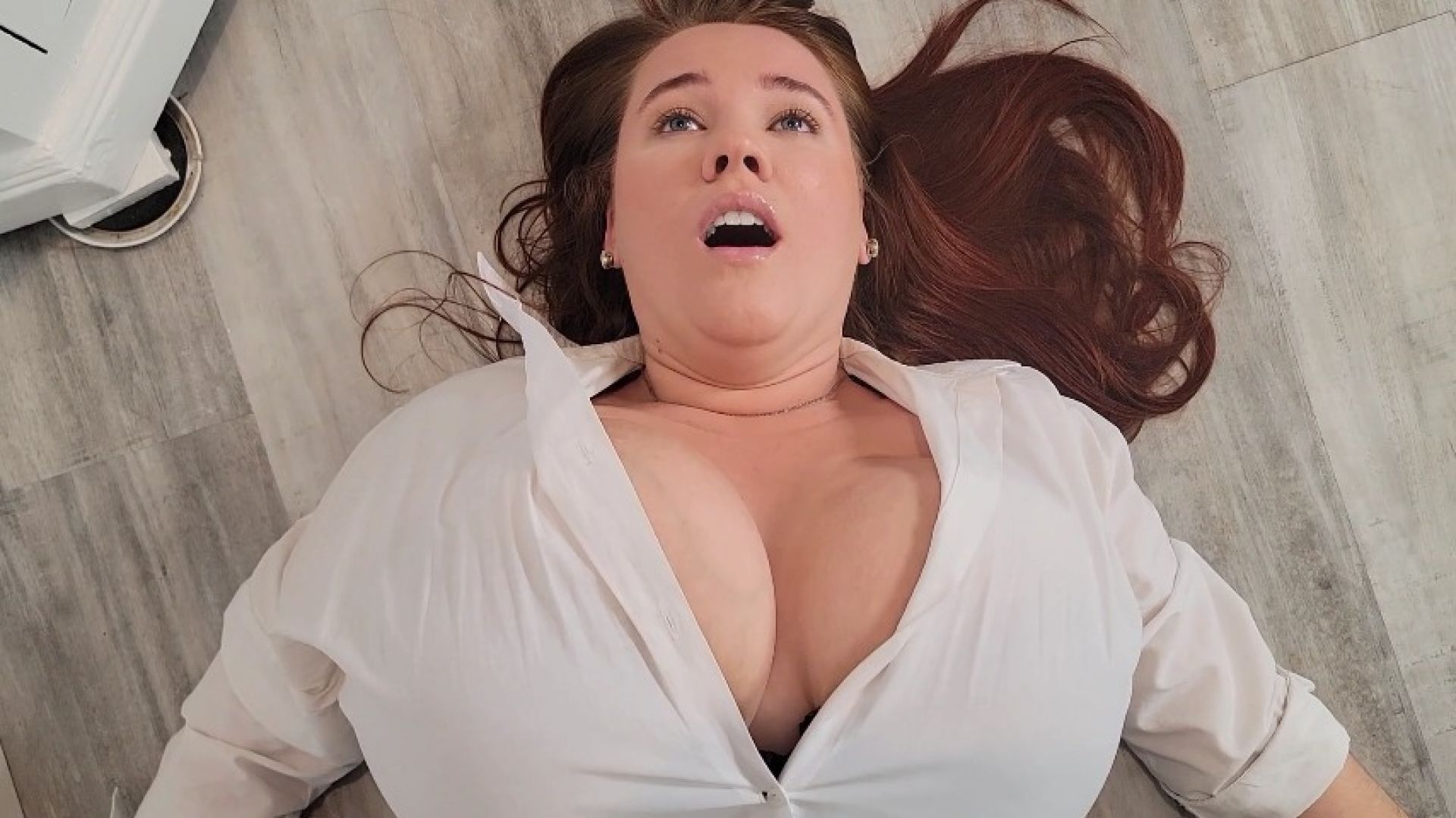 Stressed Busty Redhead Has a Heart Attack