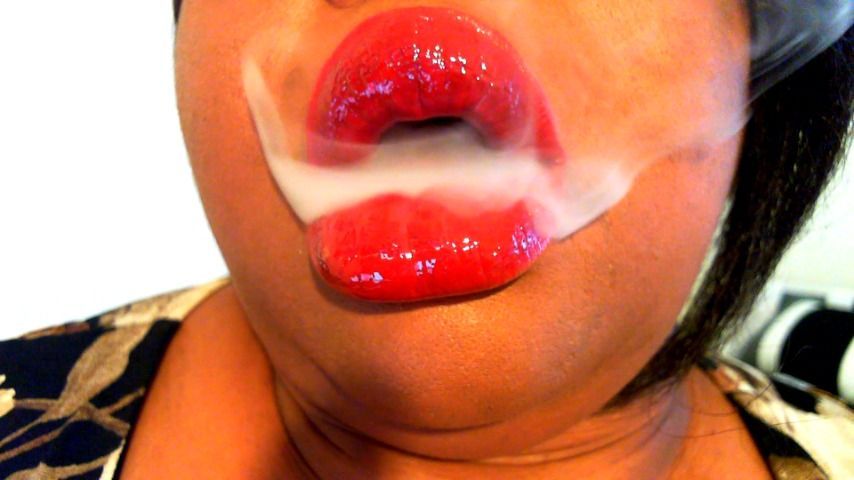 Glossy Red Lips Trying Out Tha Smoke