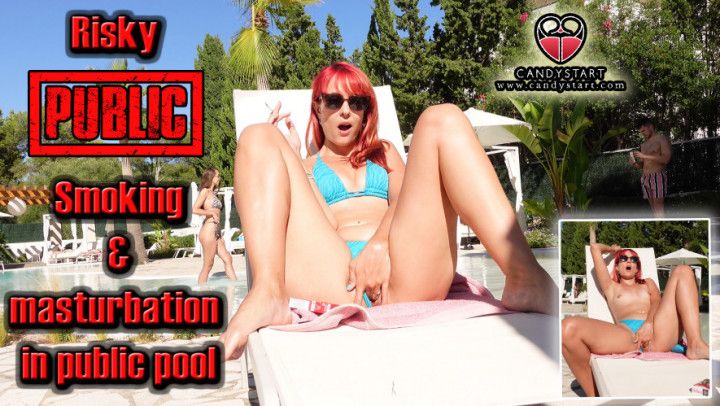 Risky Public smoking masturbation in a public pool