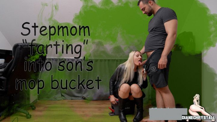 Stepmom farting into stepsons mop bucket