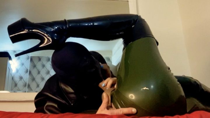 P5 OLIVE GREEN LATEX CATSUIT DEEPTHROAT RIM STRAIGHTJACKET